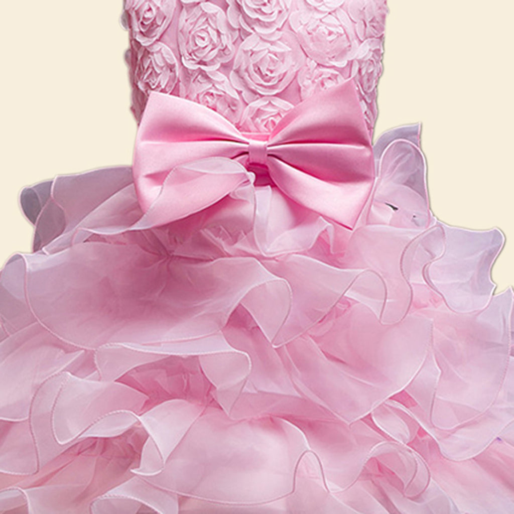 Girls Tiered Flower Applique Party Dress Party Dresses   