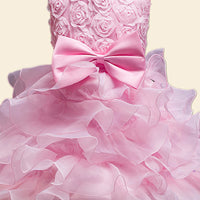 Girls Tiered Flower Applique Party Dress Party Dresses   