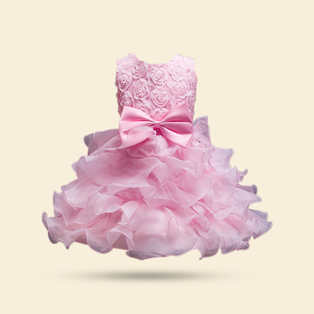 Girls Tiered Flower Applique Party Dress Party Dresses   