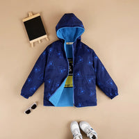 Boys Light Blue Triangle Printed Reversible Hooded Zipper Jacket Coats & Jackets