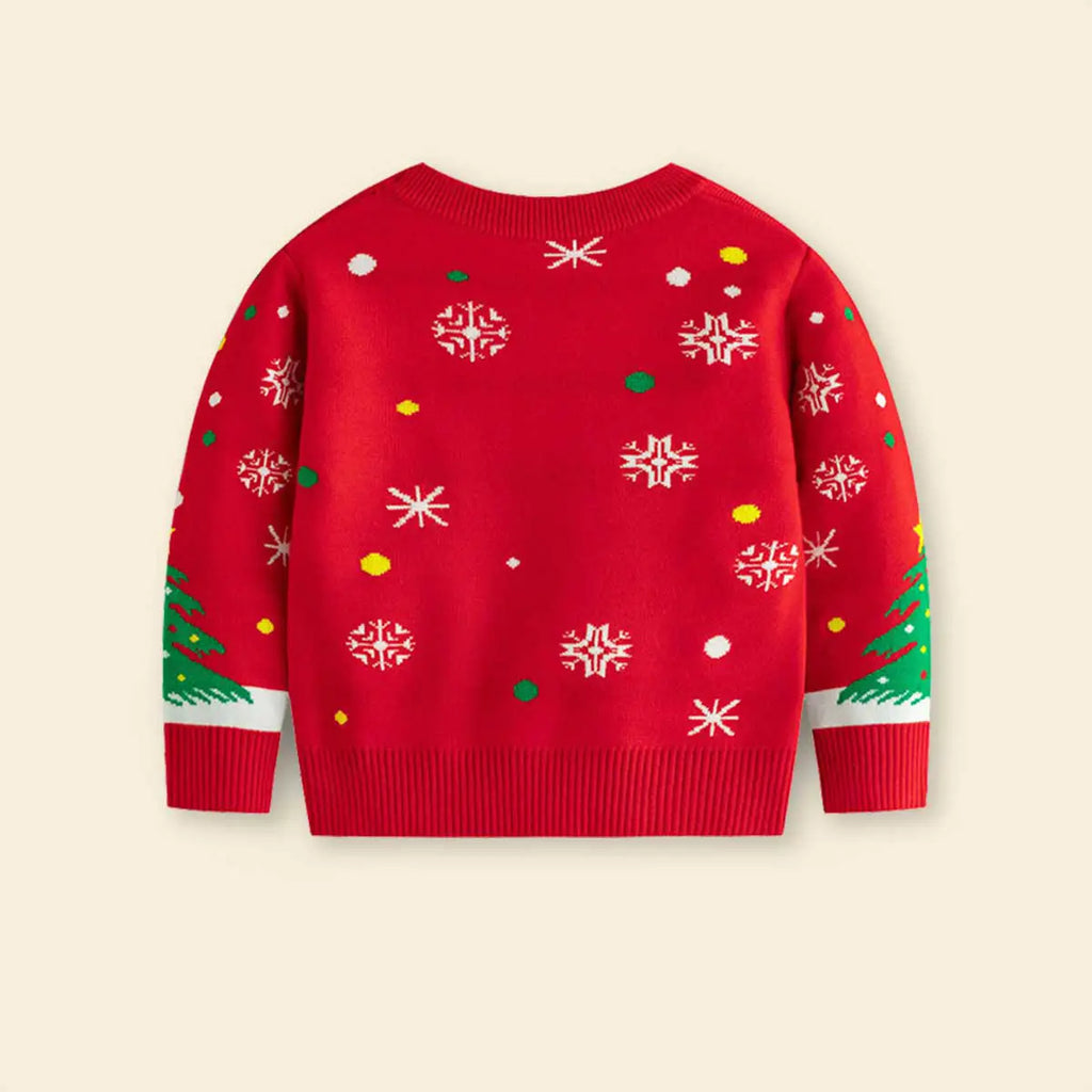 Girls Red Sweater With Self-Design Christmas Patterns Sweaters & Cardigans
