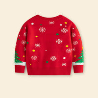 Girls Red Sweater With Self-Design Christmas Patterns Sweaters & Cardigans