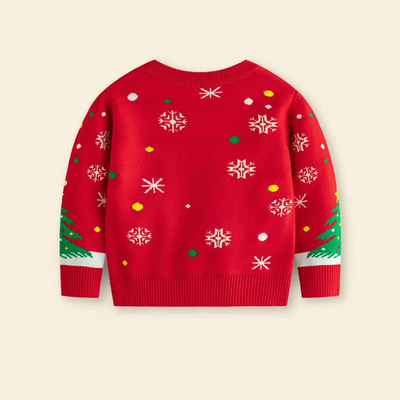Girls Red Sweater With Self-Design Christmas Patterns Sweaters & Cardigans