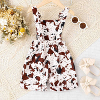 Girls Brown Animal Print Adjustable Strap Dungaree Jumpsuits