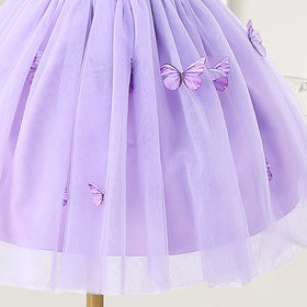 Girls Lavender Butterfly Applique Puff Sleeve Fit & Flare Dress Casual Dresses