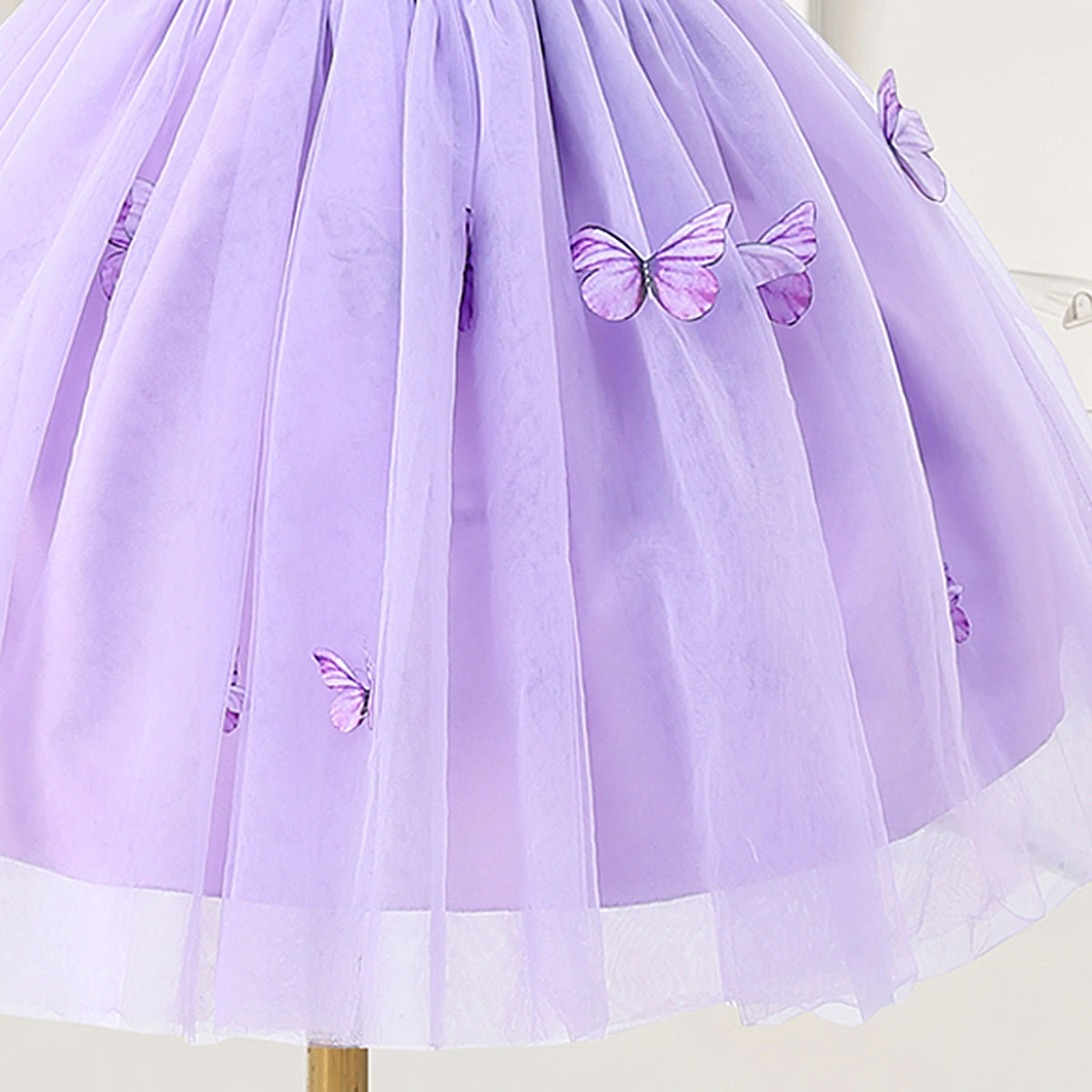 Girls Lavender Butterfly Applique Puff Sleeve Fit & Flare Dress Casual Dresses