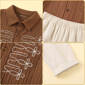 Boys Brown Embroidered Long Sleeve Shirt With Pants Sets 2 pc. Sets