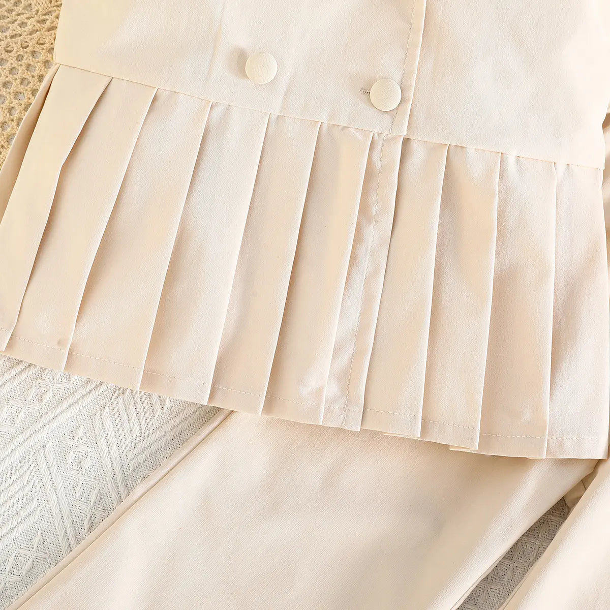 Girls Beige Sleeveless Blazer Top With Wide Leg Pants Co-ord Sets Sets