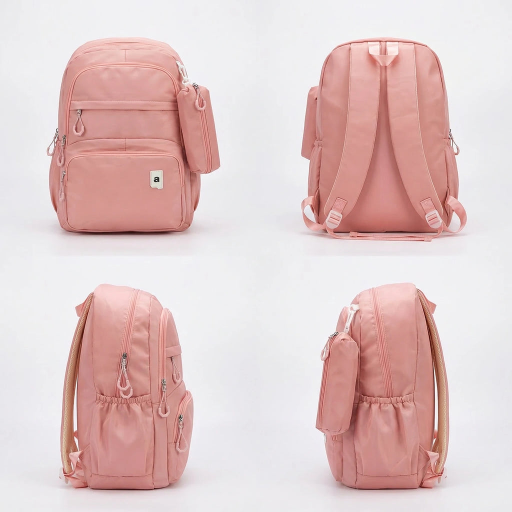 Girls Pink Multi-Compartment School Backpack with Side Pouch Trending Accessories