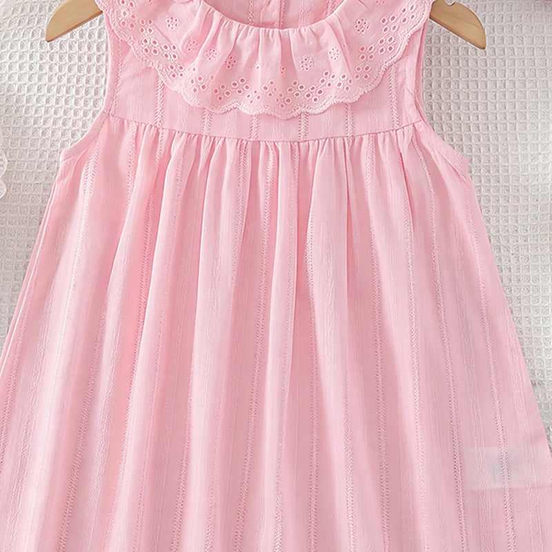 Girls Pink Textured Round Neck A-Line Dress Casual Dresses