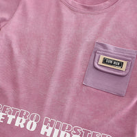 Boys Purple Typographic Printed T-Shirt With Contrast Pockets Shorts Set 2 pc. Sets