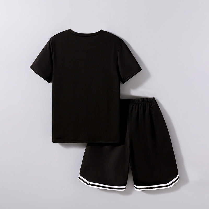 Boys Black Graphic Print T-Shirt With Shorts Set 2 pc. Sets