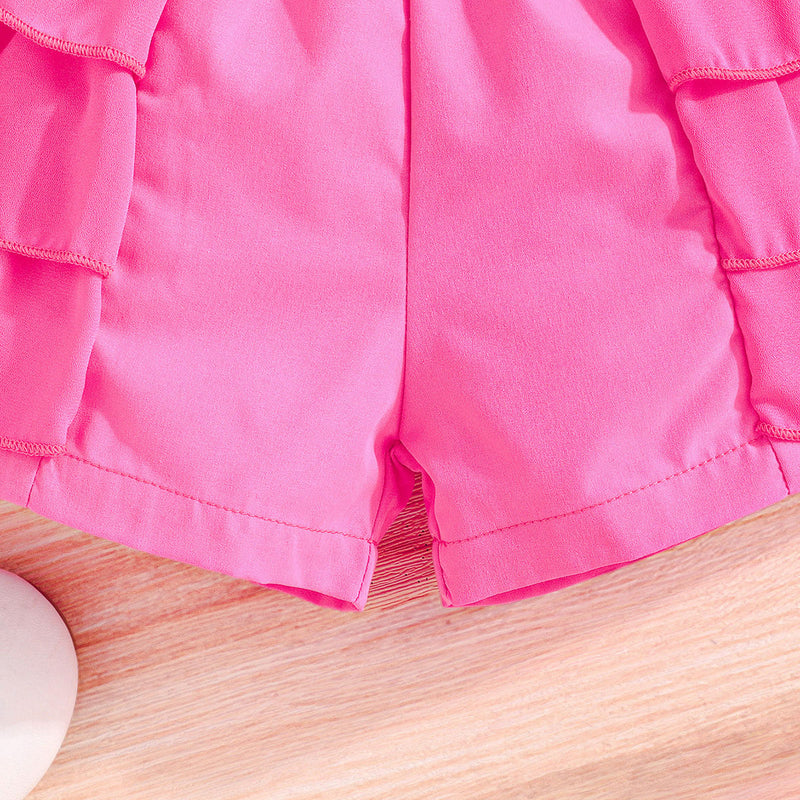 Girls Fuchsia Waistcoat with Spaghetti Top & Tiered Ruffle Shorts Set 3 pc. Sets