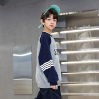 Boys Grey Typographic Printed Raglan Sleeves Winter Sweatshirt Sweatshirts & Hoodies