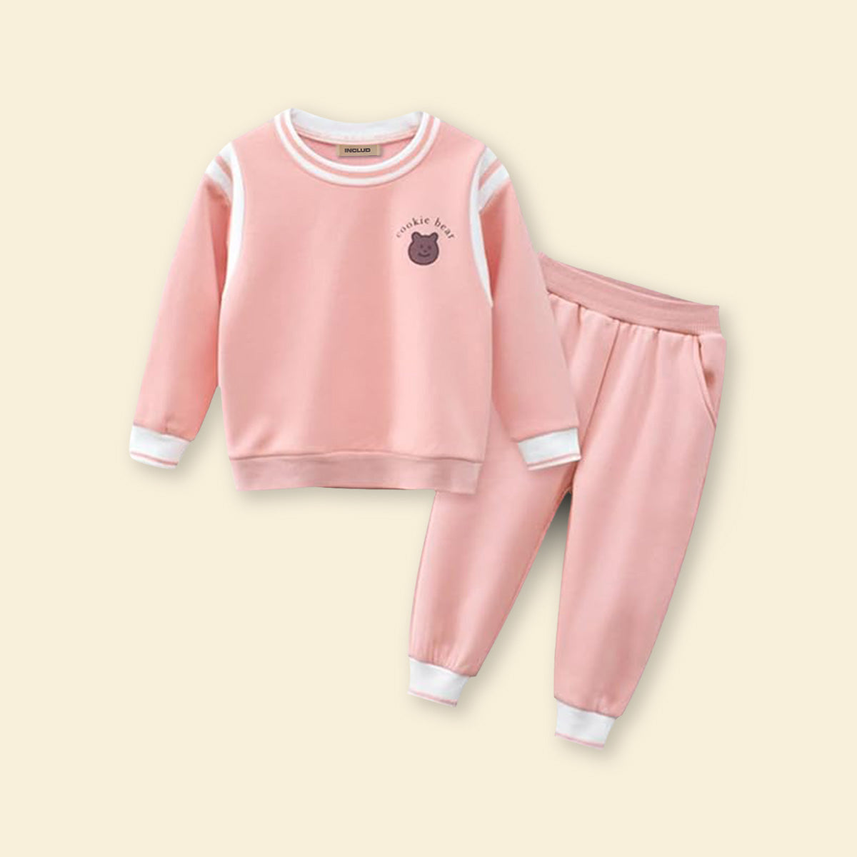 Girls Pink Motif Print Sweatshirt with Joggers Set Sets