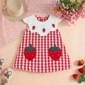 Girls Red Checked A-line Dress With Strawberry Patch Embroidery Casual Dresses Red 1-2 Y