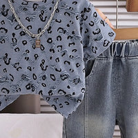 Boys Blue Leopard Distressed Print T-Shirt With Denim Shorts Sets Sets