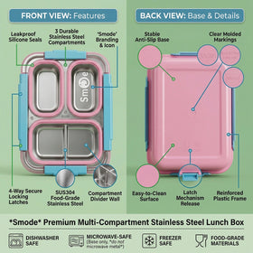Kids Pink Smart Meal Leakproof 3-Section Lunch Box Trending Accessories