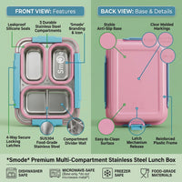 Kids Pink Smart Meal Leakproof 3-Section Lunch Box Trending Accessories