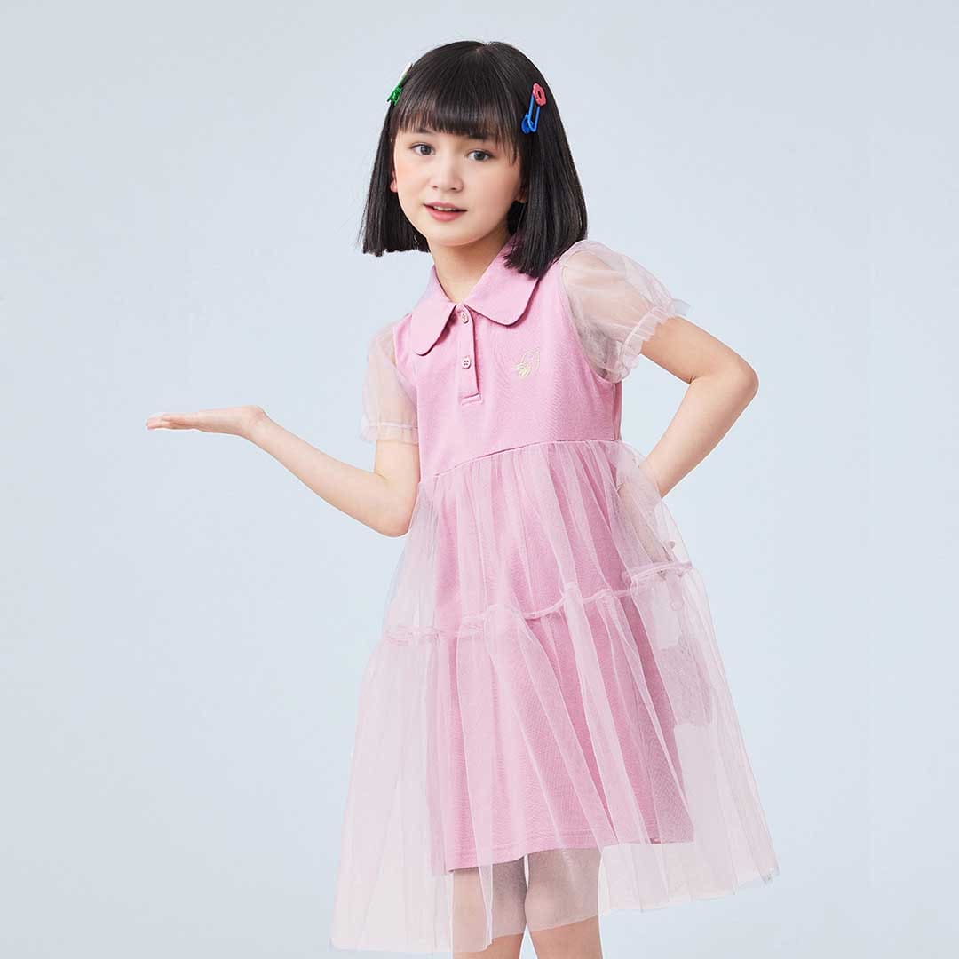 Girls Empire Line Tulle Overlay Casual Dress Casual Dresses   