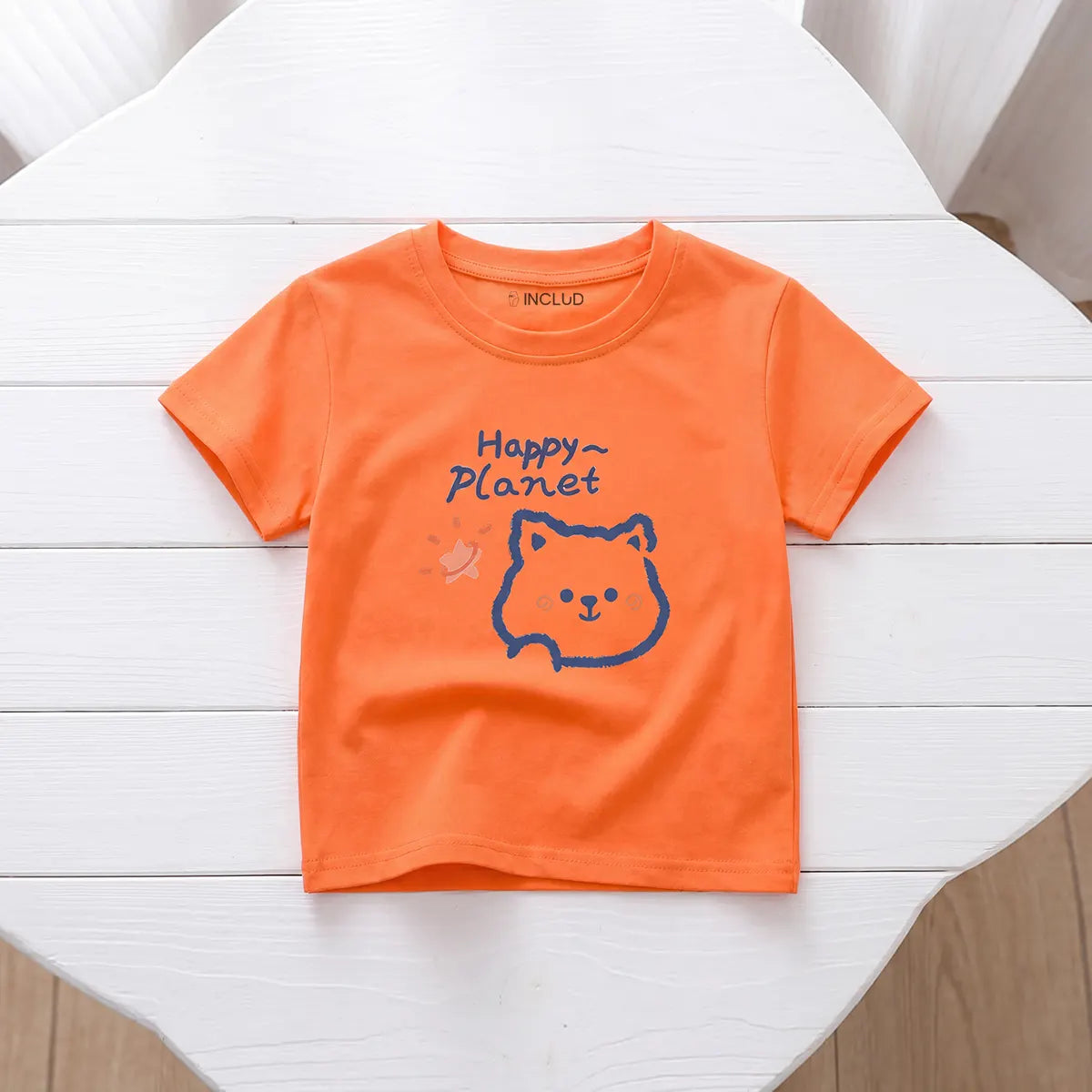 Girls Orange Happy Planet Typography Print Short Sleeve T-Shirt Tshirts Orange 1-2 Y