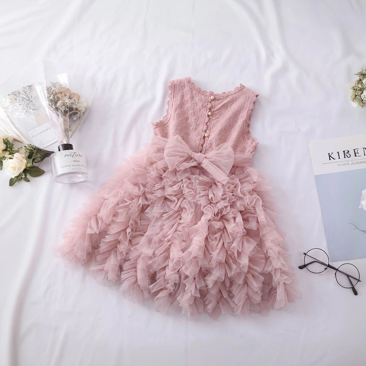 Girls Pink Ruffle Layered Fit & Flare Dress Party Dresses
