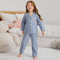 Girls Blue Gingham Check Shirt with Pajama Nightsuit Set Sleepwear Sets Blue 3-4 Y