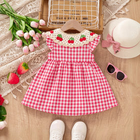 Girls Red Checked Sleeveless Fit & Flare Dress Casual Dresses