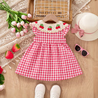Girls Red Checked Sleeveless Fit & Flare Dress Casual Dresses