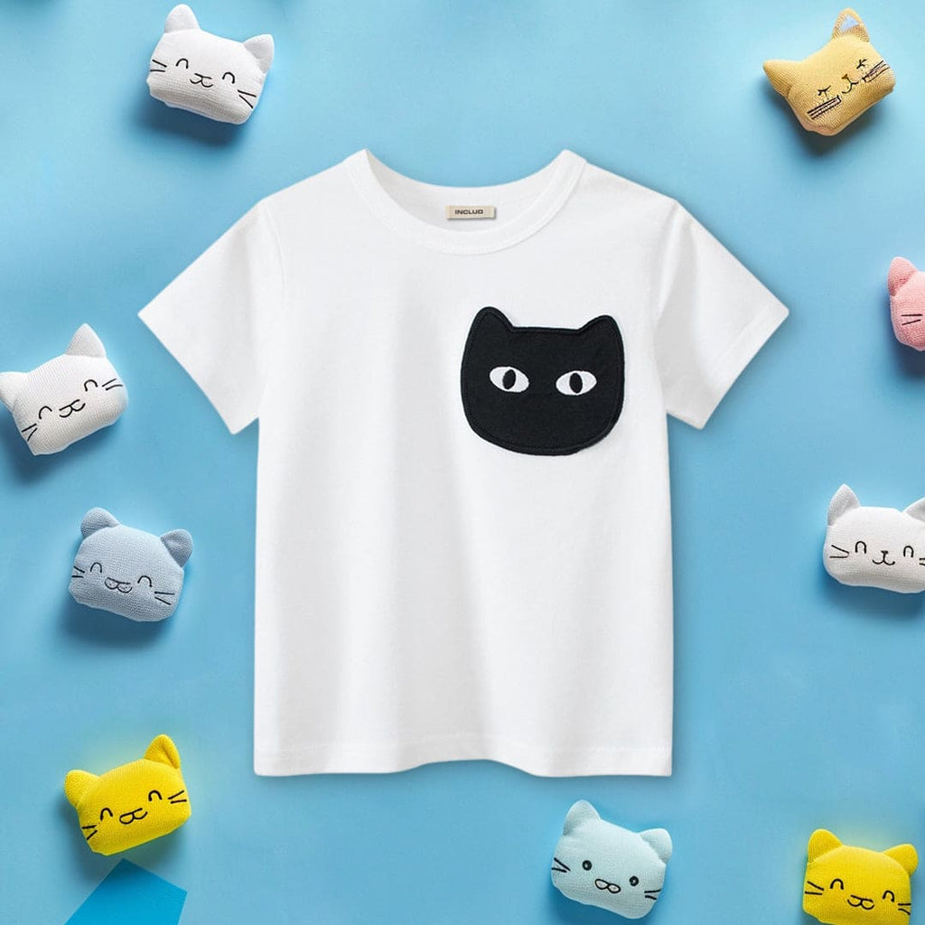 Girls Cat Patch Casual T-Shirt