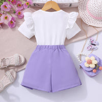 Girls Short Sleeve T-Shirt With Purple Beaded Shorts Set 2 pc. Sets