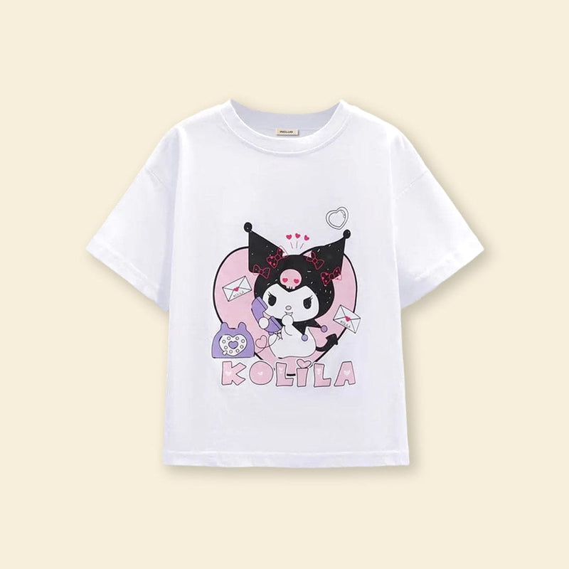 Girls Printed T-Shirt With Checkered Print Skirt Sets