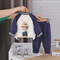 Boys Navy Blue Graphics Printed Varsity Jacket With T-Shirt & Jogger Sets Sets