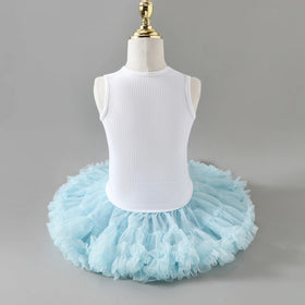 Girls Flower Applique Top With Sky Blue Tiered Tulle Skirts Set Sets