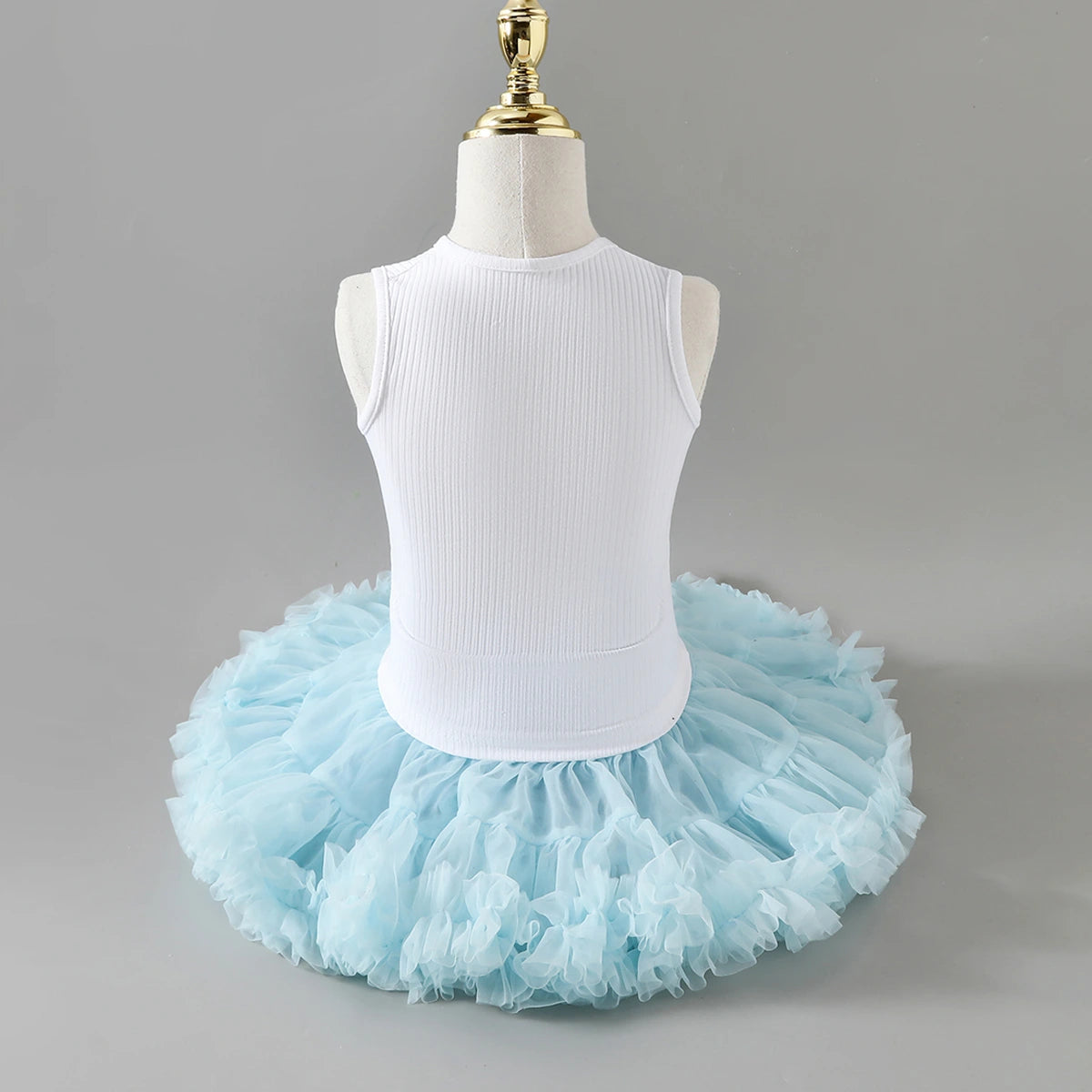 Girls Flower Applique Top With Sky Blue Tiered Tulle Skirts Set Sets