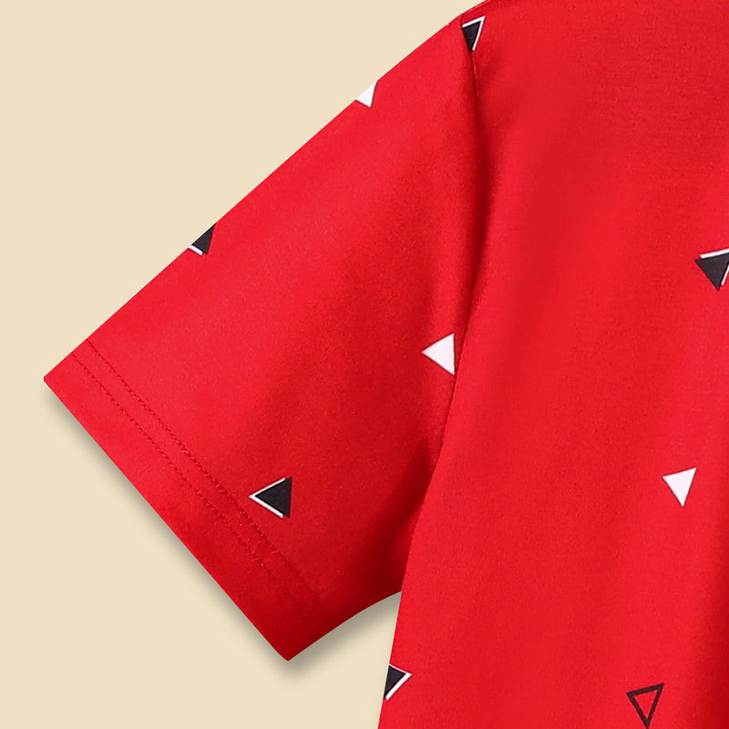 Boys Red Triangle Printed Short Sleeve Polo T-Shirt Tshirts