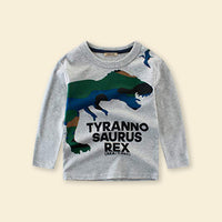 Boys Grey Melange Full Sleeves Dinosaur Print T-shirt T-Shirt