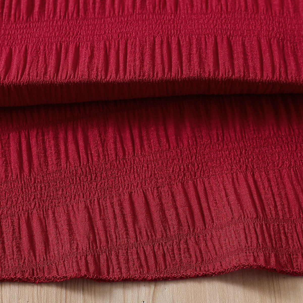 Girls Maroon Textured Puff Sleeve Fit & Flare Dress Casual Dresses