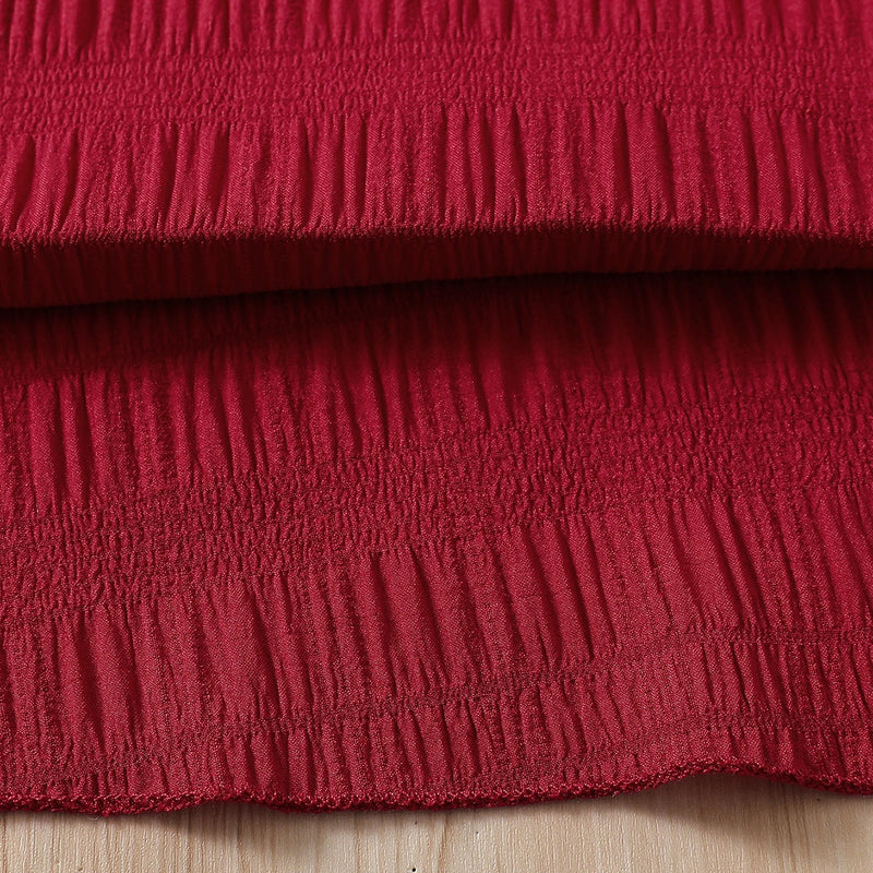 Girls Maroon Textured Puff Sleeve Fit & Flare Dress Casual Dresses