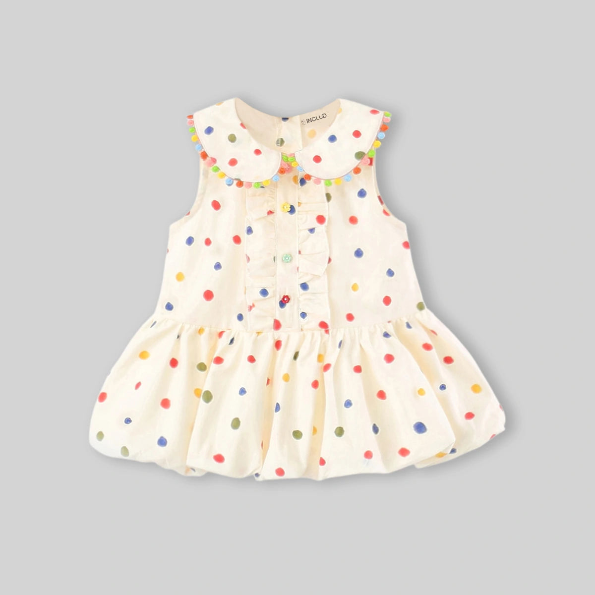 Girls Off White Polka Dot Ruffle Dress Casual Dresses