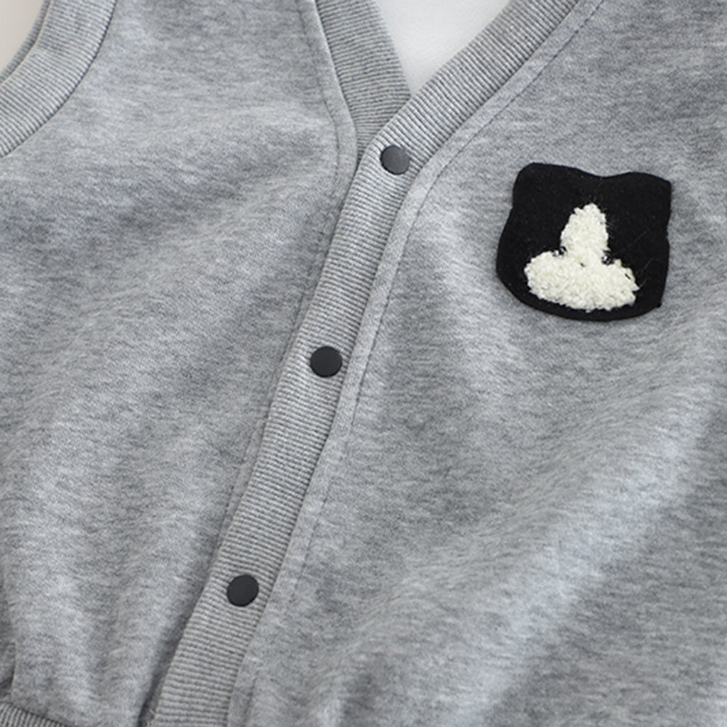 Boys Grey Cat Face Appliqued Sweatshirt With T-Shirt And Pants Set 3 pc. Sets