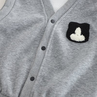 Boys Grey Cat Face Appliqued Sweatshirt With T-Shirt And Pants Set 3 pc. Sets