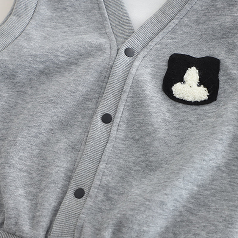 Boys Grey Cat Face Appliqued Sweatshirt With T-Shirt And Pants Set 3 pc. Sets
