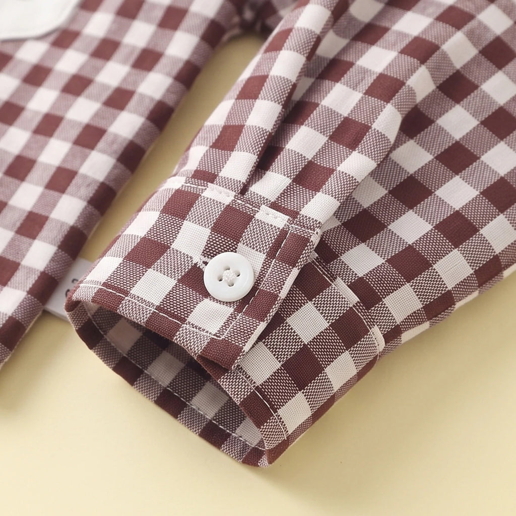 Boys Brown Checked Long Sleeves Shirt & Pants Sets Sets