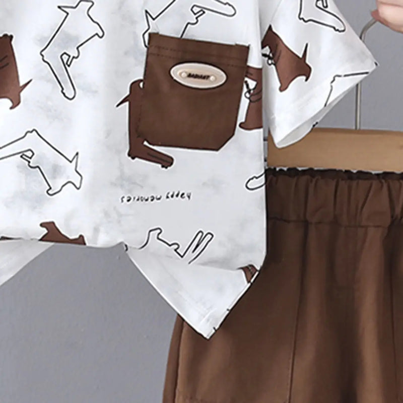 Boys Brown Crocodile Print T-Shirt With Shorts Sets Sets