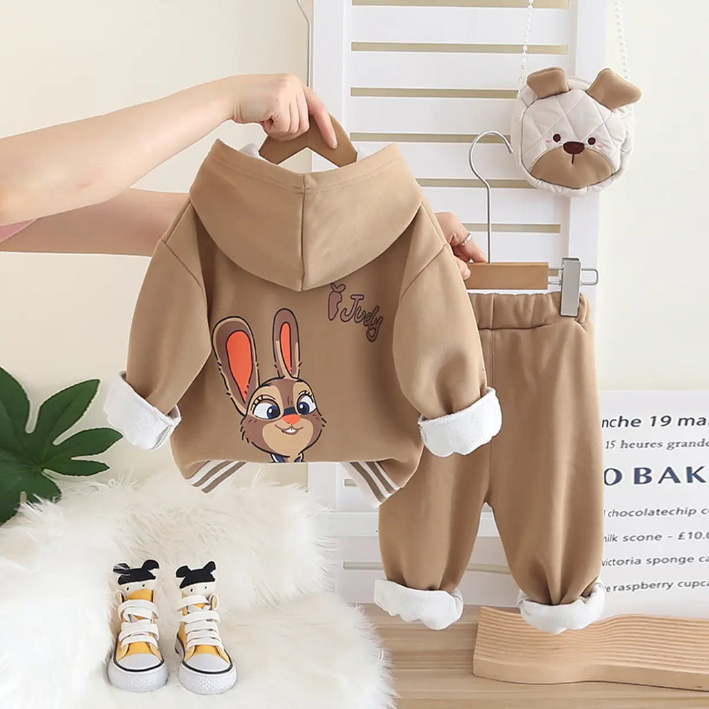 Girls Khaki Applique Hoodies Sweatshirt With Pants & Bag Sets 3 pc. Sets