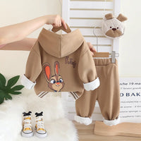 Girls Khaki Applique Hoodies Sweatshirt With Pants & Bag Sets 3 pc. Sets