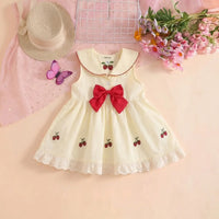 Girls Cream Strawberry Embroidered Sleeveless Fit & Flare Dress Casual Dresses Cream 1-2 Y