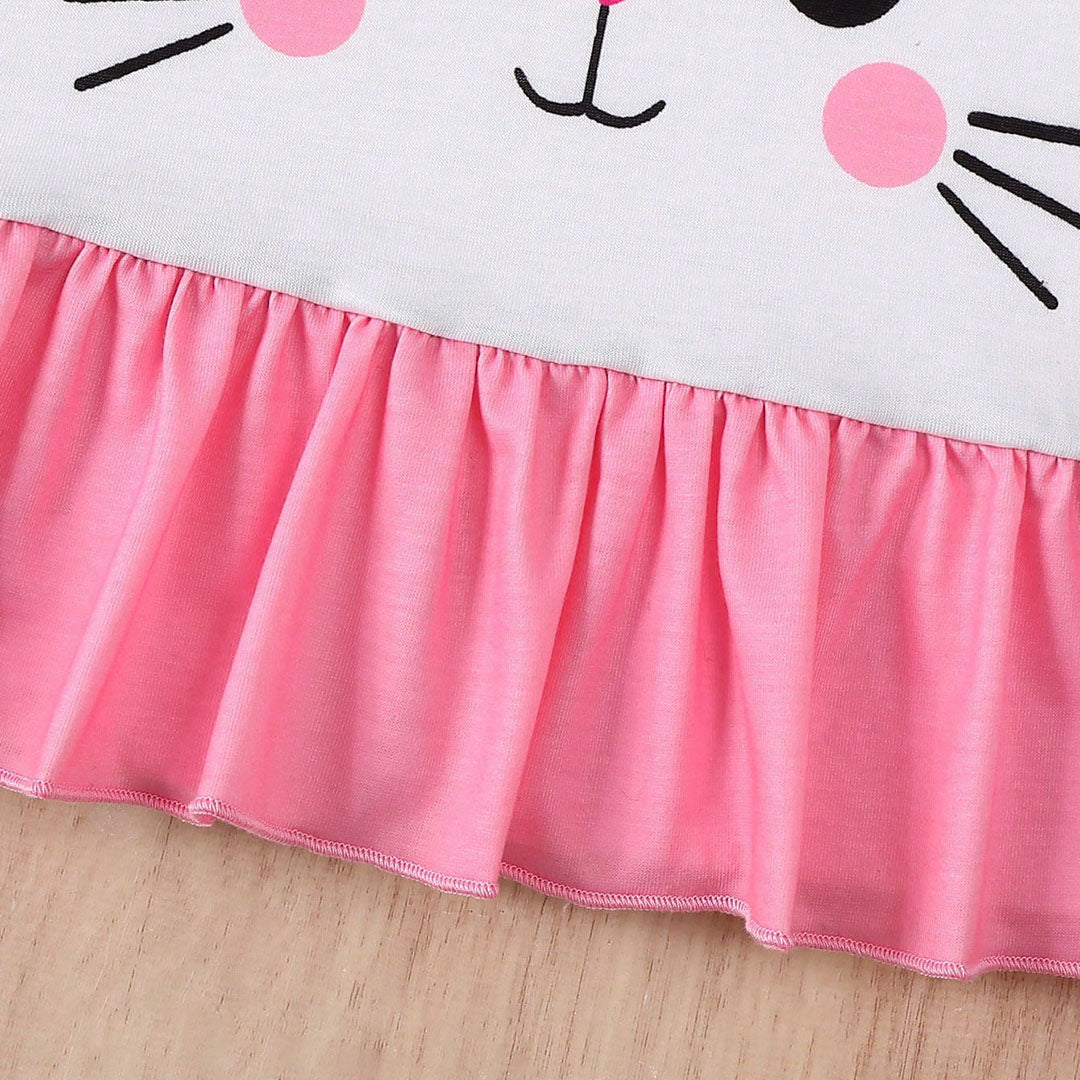Girls Black-Pink Kitty Print Peplum Top Tops
