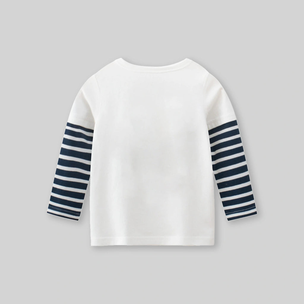 Boys White Typographic Printed Long Sleeves T-Shirt Tshirts